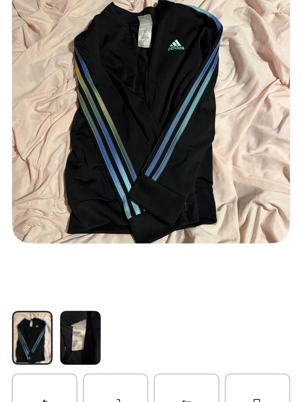 adidas Kids Black Jacket with Iridescent Blue-Green Stripes